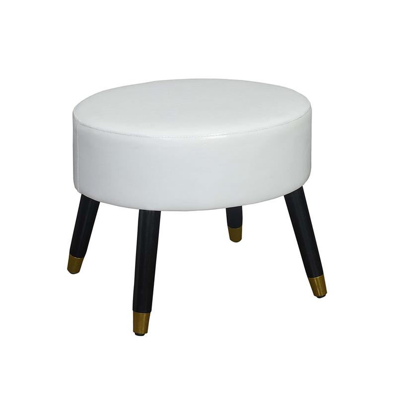 Designs4Comfort Mid Century Ottoman Stool in White Faux Leather Fabric