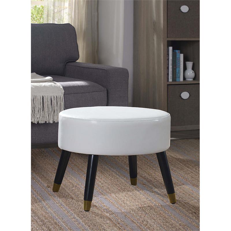 Designs4Comfort Mid Century Ottoman Stool in White Faux Leather Fabric