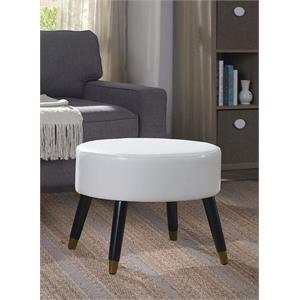 Designs4Comfort Mid Century Ottoman Stool in White Faux Leather Fabric