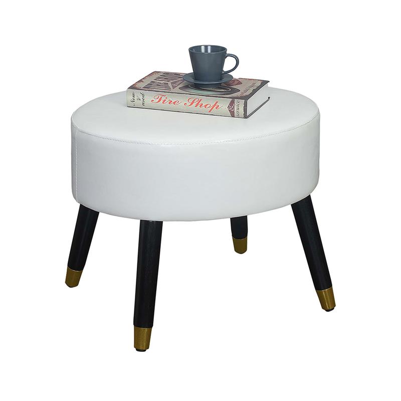 Designs4Comfort Mid Century Ottoman Stool in White Faux Leather Fabric