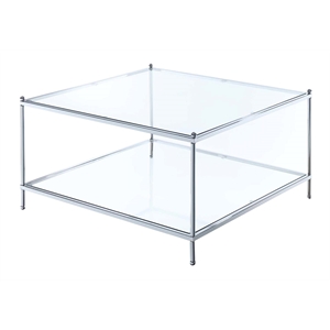 Royal Crest Square Coffee Table in Clear Glass with Chrome Metal Frame