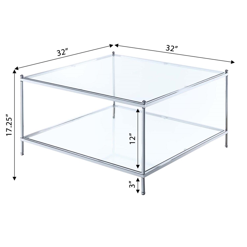 Royal Crest Square Coffee Table in Clear Glass with Chrome Metal Frame