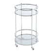 Royal Crest Bar Cart With Wheels in Clear Glass and Chrome Metal Frame