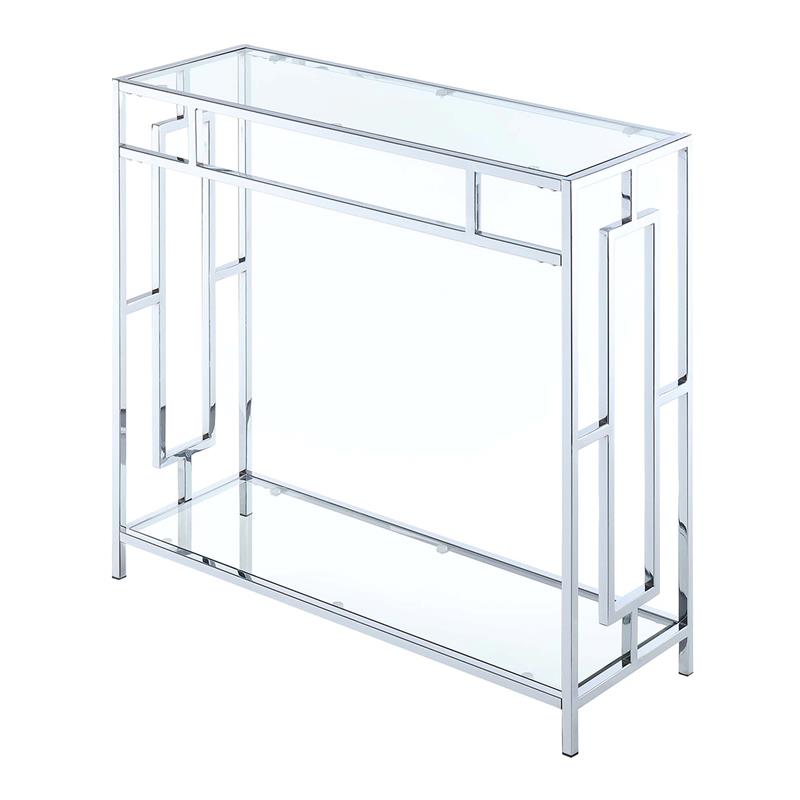 Convenience Concepts Town Square Hall Table in Clear Glass and Chrome Frame