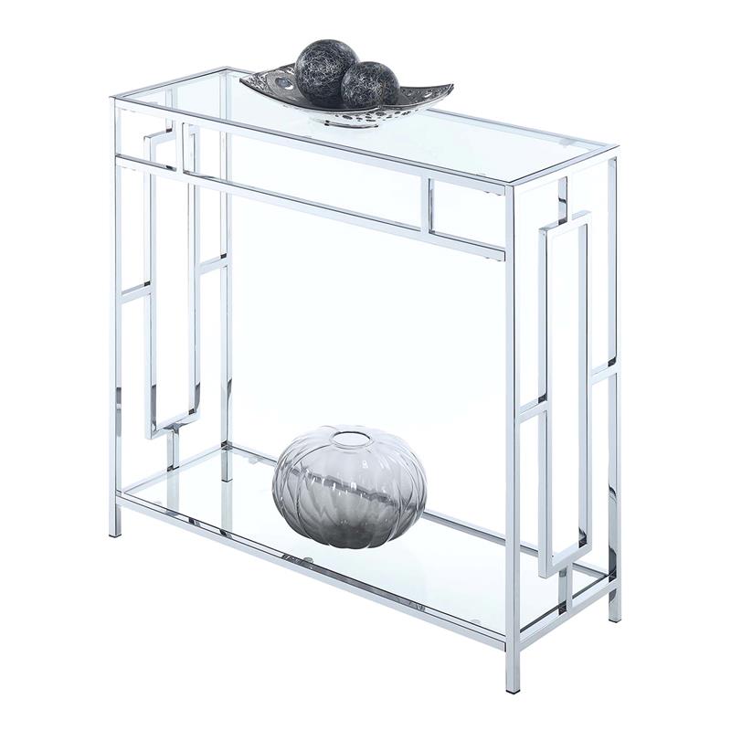 Convenience Concepts Town Square Hall Table in Clear Glass and Chrome Frame