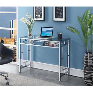 convenience concepts town square desk with shelf in clear glass and chrome frame
