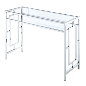Convenience Concepts Town Square Desk With Shelf in Clear Glass and Chrome Frame