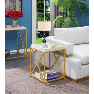 convenience concepts st. andrews end table in gold metal finish and white wood