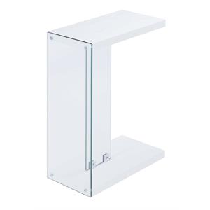 Convenience Concepts SoHo C End Table in White Wood Finish with Clear Glass