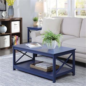 convenience concepts oxford coffee table with shelf in blue wood finish