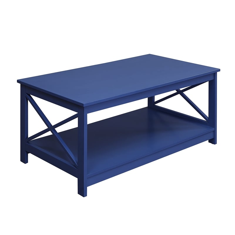 Convenience Concepts Oxford Coffee Table with Shelf in Blue Wood Finish