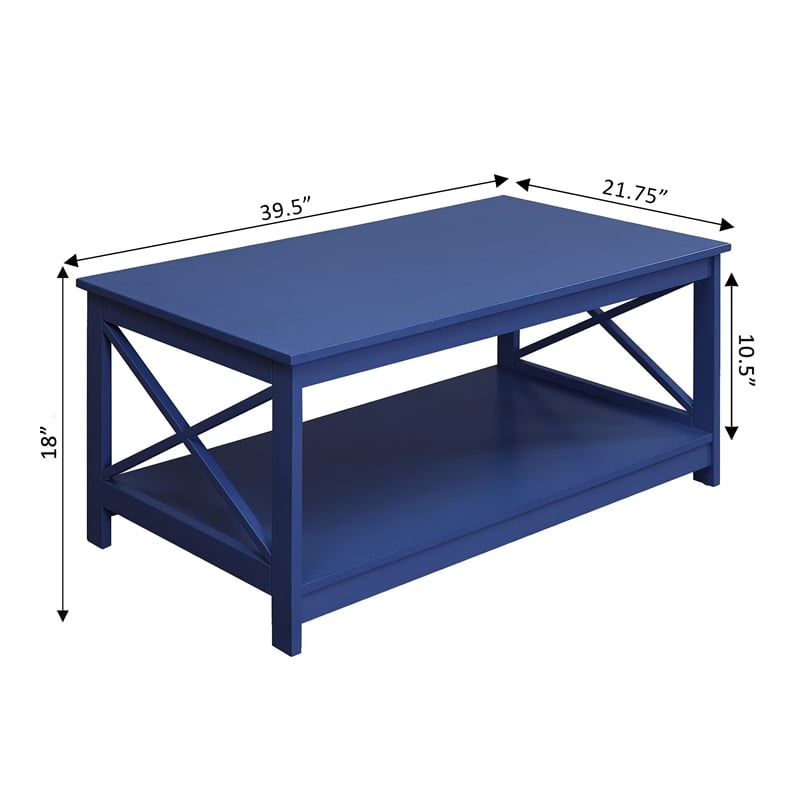 Convenience Concepts Oxford Coffee Table with Shelf in Blue Wood Finish