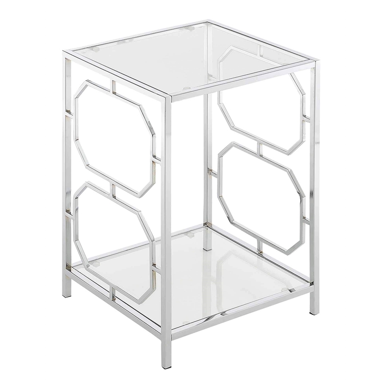 Convenience Concepts Omega Chrome End Table in Clear Glass with Chrome Frame