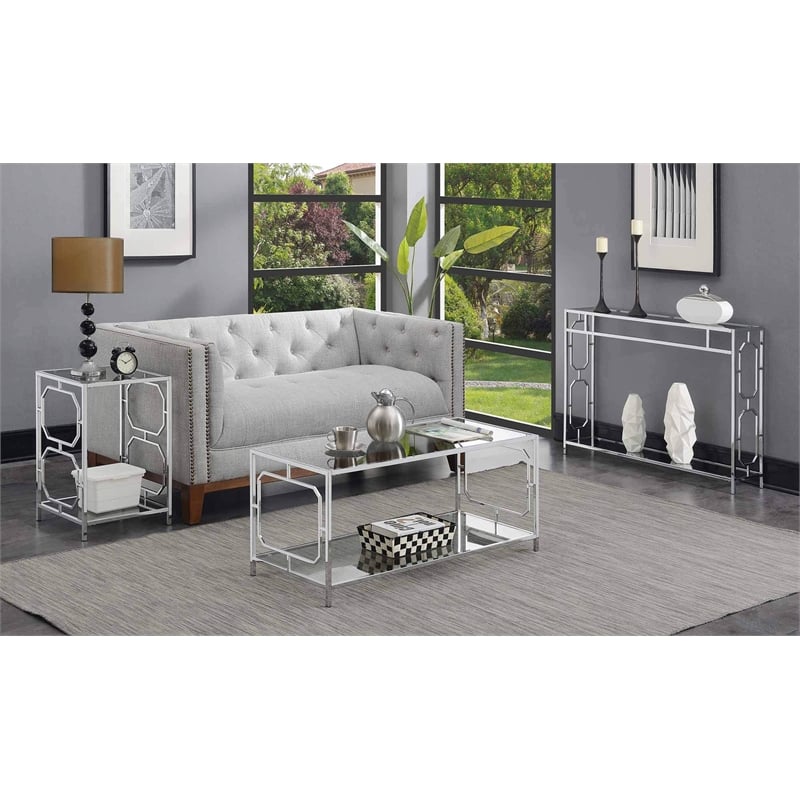 Convenience Concepts Omega Chrome End Table in Clear Glass with Chrome Frame