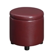 Designs4Comfort Round Accent Storage Ottoman in Burgundy Red Faux Leather Finish