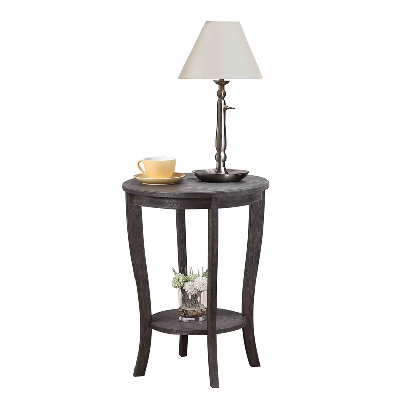 Convenience Concepts American Heritage Round End Table in Gray Wood Finish