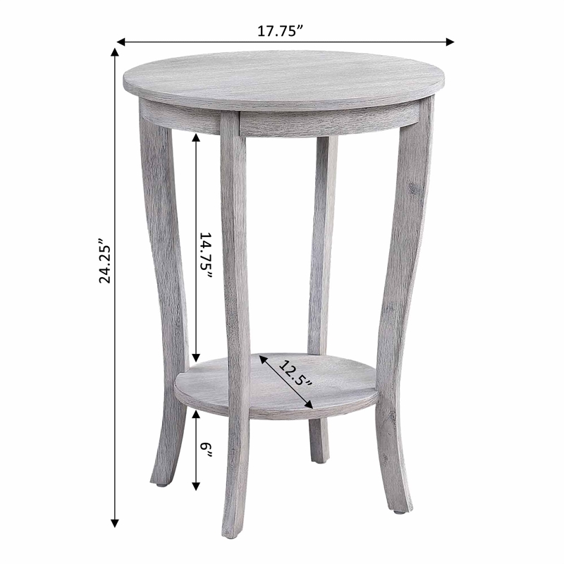 American Heritage Round End Table in Weathered White Wood Finish