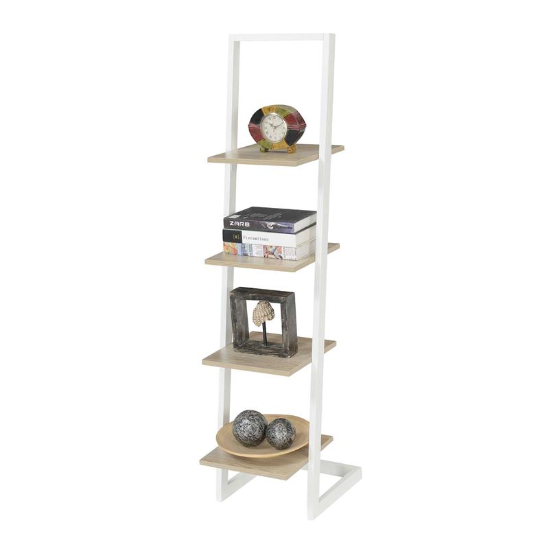Convenience Concepts Designs2Go Four-Tier Ladder Bookshelf in White Metal Frame