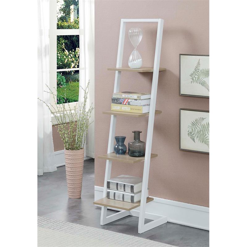 Convenience Concepts Designs2Go Four-Tier Ladder Bookshelf in White Metal Frame