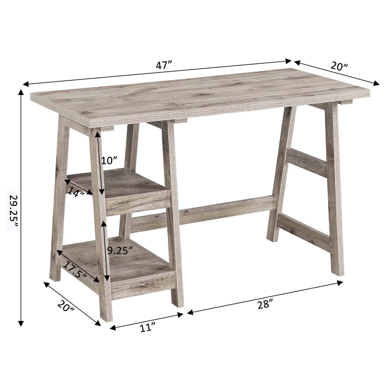 Convenience Concepts Designs2Go Trestle Desk in Driftwood Wood Finish