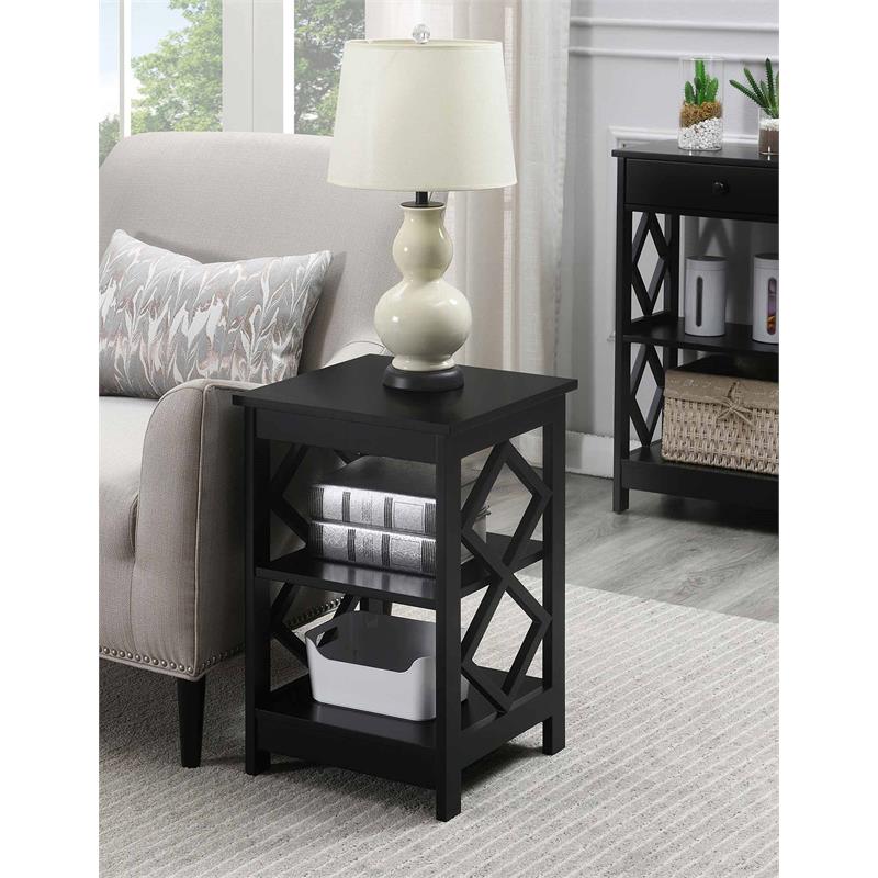 Convenience Concepts Diamond Square End Table in Black Wood Finish