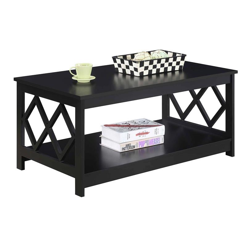 Convenience Concepts Diamond Wood Coffee Table in Black Wood Finish