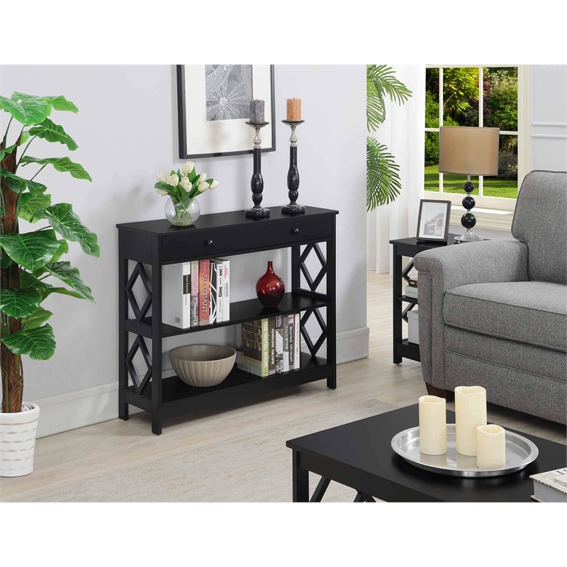 Convenience Concepts Diamond One-Drawer Console Table in Black Wood Finish