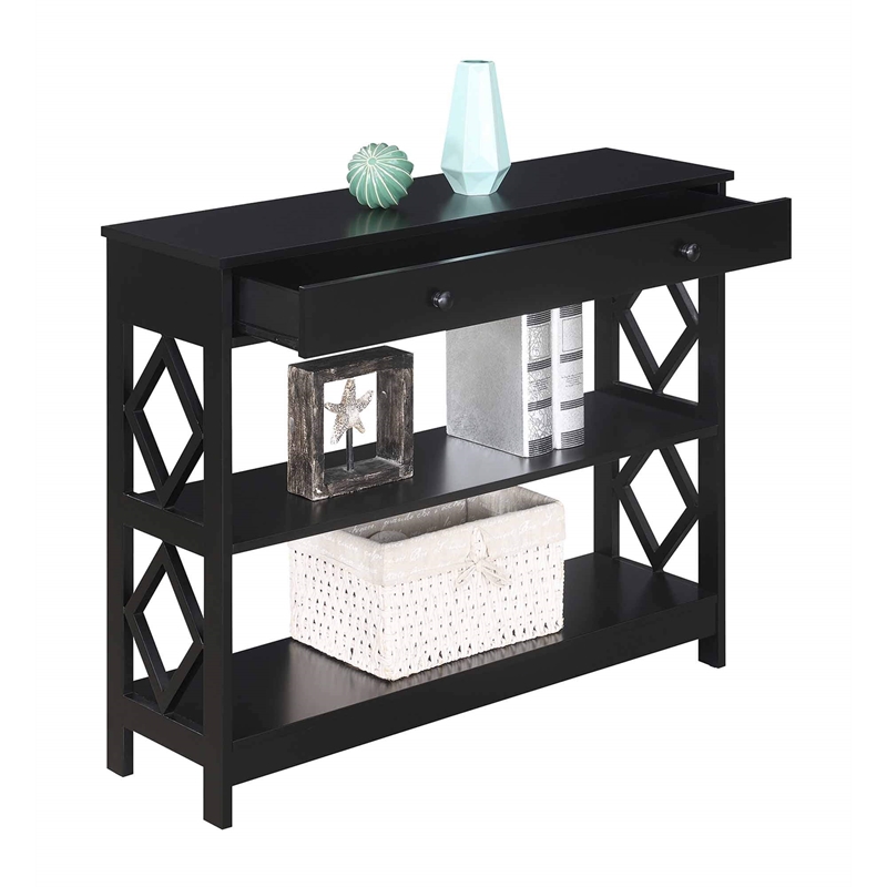 Convenience Concepts Diamond One-Drawer Console Table in Black Wood Finish