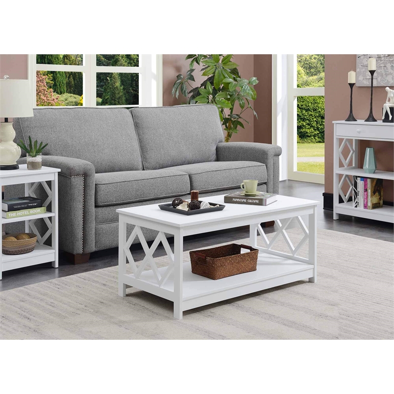 Convenience Concepts Diamond Rectangular Coffee Table in White Wood Finish