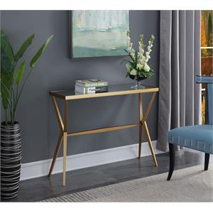 convenience concepts saturn console table in gold metal finish and glass shelf