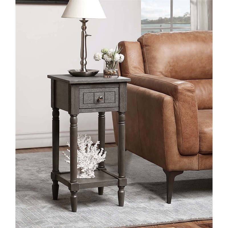 French Country Khloe Accent Table in Grainy Gray Wood Finish