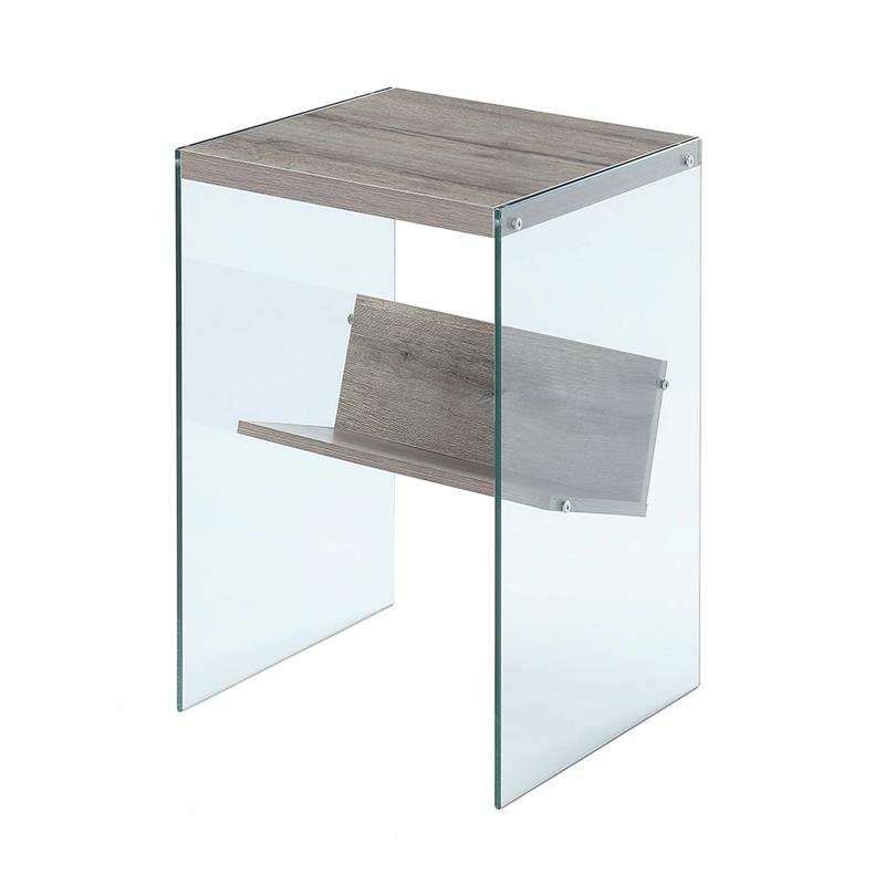 Convenience Concepts Soho End Table in Driftwood Finish and Glass Sides