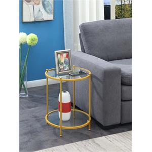 royal crest two tier round gold metal end table with clear glass