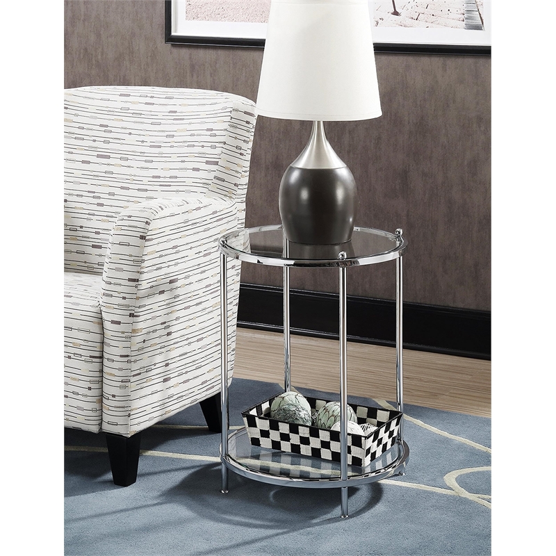 Royal Crest Two Tier Round Gold Metal End Table With Clear Glass
