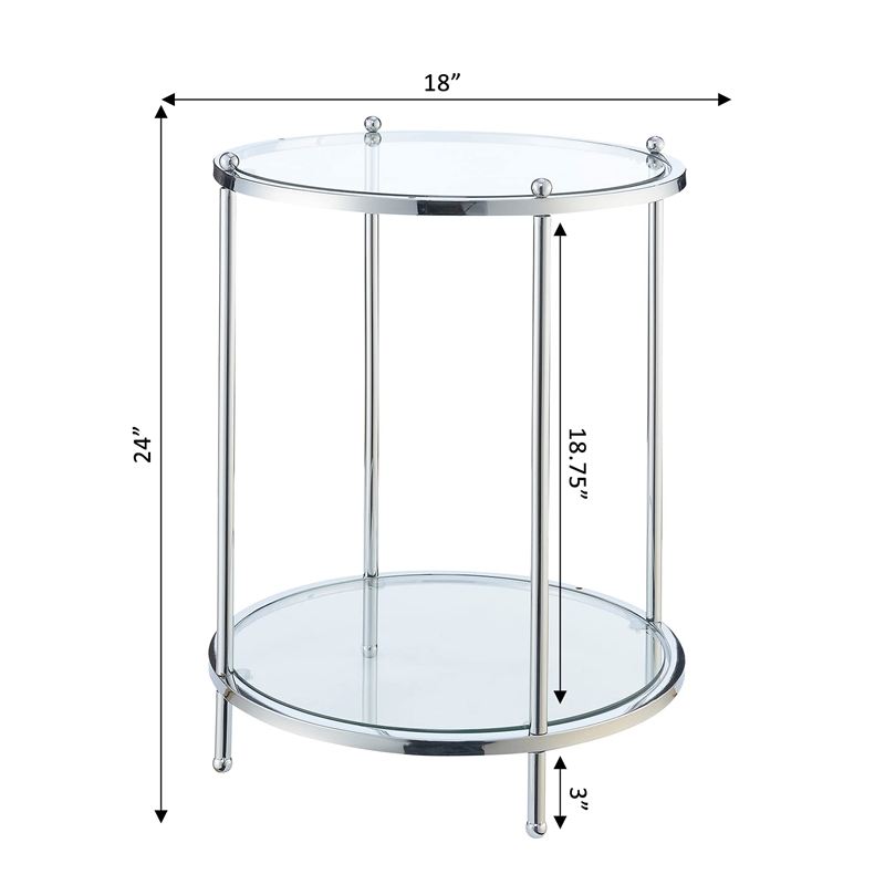 Royal Crest Two Tier Round Gold Metal End Table With Clear Glass