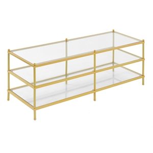 Royal Crest Three-Tier Gold Metal Coffee Table With Clear Glass Shelves