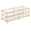Royal Crest Three-Tier Gold Metal Coffee Table With Clear Glass Shelves