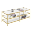 Royal Crest Three-Tier Gold Metal Coffee Table With Clear Glass Shelves
