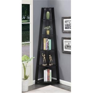 convenience concepts newport five-tier corner bookcase in black wood finish