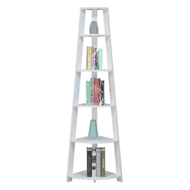 Convenience Concepts Newport Five-Tier Corner Bookcase in White Wood Finish