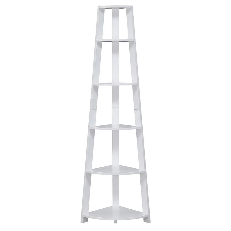 Convenience Concepts Newport Five-Tier Corner Bookcase in White Wood Finish