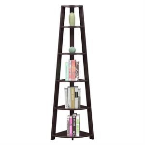 convenience concepts newport five-tier corner bookcase in espresso wood finish