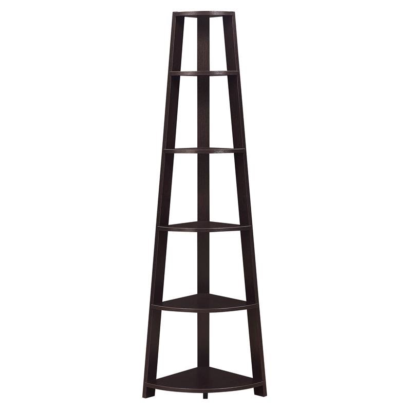 Convenience Concepts Newport Five-Tier Corner Bookcase in Espresso Wood Finish