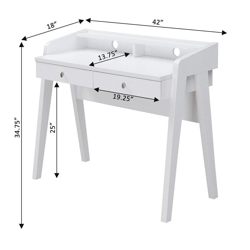 Convenience Concepts Newport Deluxe Two-Drawer Desk in White Wood Finish