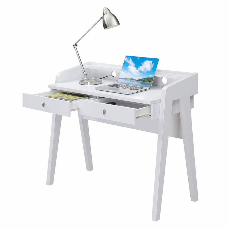 Convenience Concepts Newport Deluxe Two-Drawer Desk in White Wood Finish
