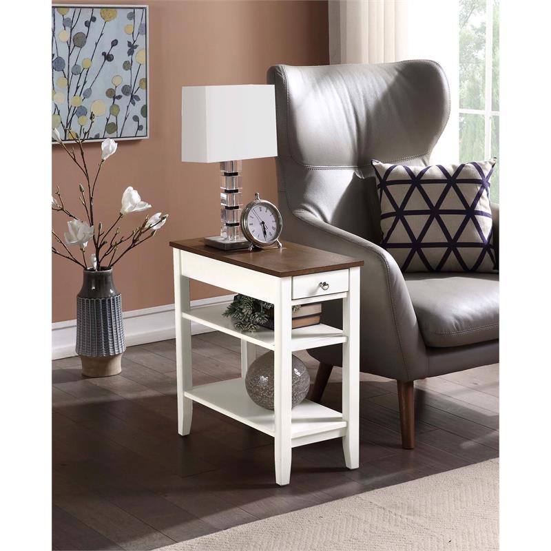 American Heritage Three Tier End Table With Drawer in Brown Wood Finish