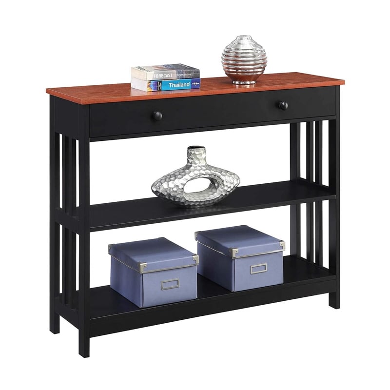 Convenience Concept Cherry Mission 1 Drawer Console Table in Black Wood Finish