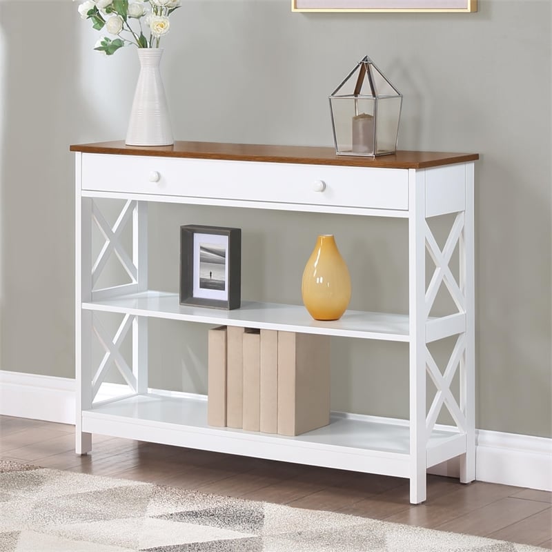 Convenience Concepts Driftwood Oxford One-Drawer Console Table in White Wood