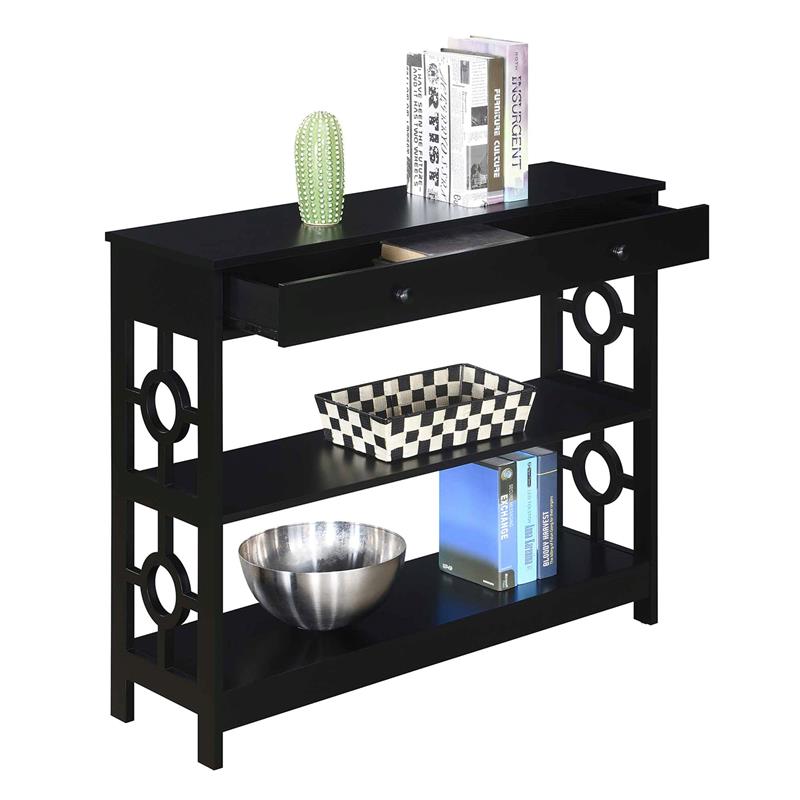 Convenience Concepts Ring 1 Drawer Console Table in Black Wood Finish