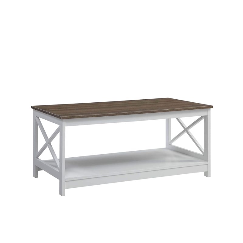 Oxford Coffee Table with Shelf In White/Driftwood Brown Wood Finish